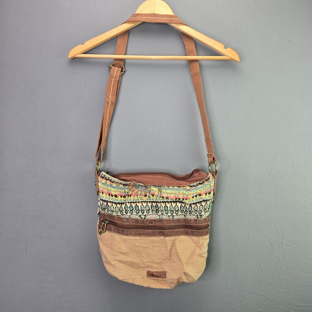 Sakroots Crossbody Bag Canvas Boho Elephant Print Tan Small Messenger Purse